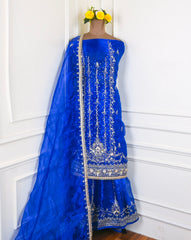 Glass Shimmer Blue Unstitched Lehenga Suit
