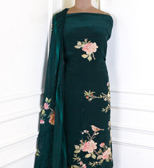 Crepe Green Unstitched Suit