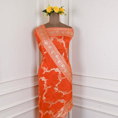 Banarasi Silk Orange Unstitched Suit