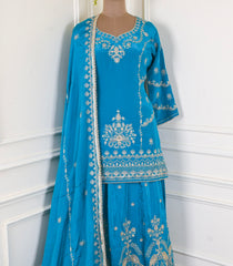 Crepe Sky Blue Lehenga Suit