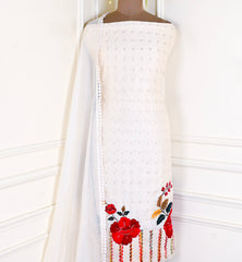 Mul Chanderi White Unstitched Suit