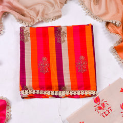 Soft Tussar Silk Orange Unstitched Suit