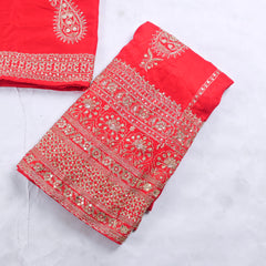Khadi Red Unstitched Lehenga Suit