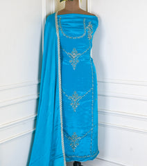 Crepe Sky Blue Unstitched Suit