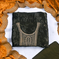 Velvet Dark Mehandi Unstitched Suit