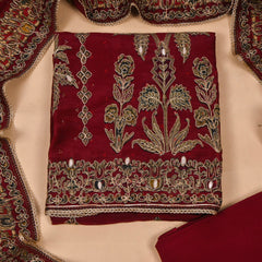 Organza Maroon Unstitched Suit