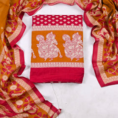Pure Cotton Red Unstitched Suit