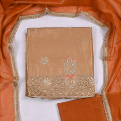 Glass Shimmer Beige Orange Unstitched Suit