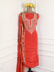 Organza Rust Unstitched Suit