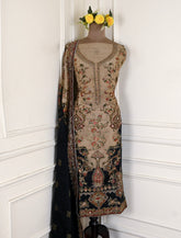Organza Warm Beige Unstitched Suit