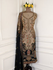 Organza Warm Beige Unstitched Suit
