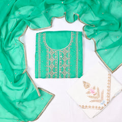 Twill Organza Sea Green Unstitched Suit