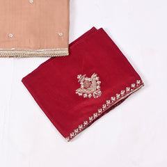 Twill Organza Beige Unstitched Suit
