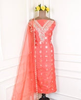 Banarasi Silk Peach Unstitched Suit