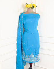 Organza Sky Blue Unstitched Suit