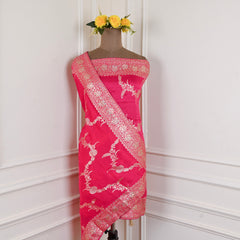 Banarasi Silk Pink Unstitched Suit