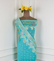 Banarasi Aqua Blue Unstitched Suit