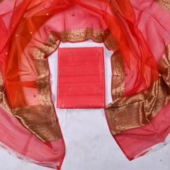 Khadi Silk Red Unstitched Suit