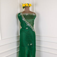 Glass Organza Pista Green Unstitched Suit