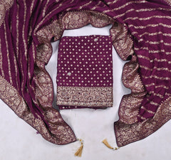 Banarasi Silk Purple Unstitched Suit
