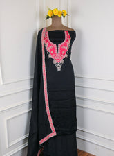 Organza Black Unstitched Suit