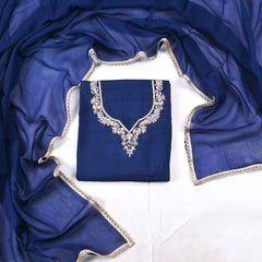 Khadi Navy Blue Unstitched Suit