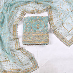 Glass Shimmer Ice Blue Unstitched Suit