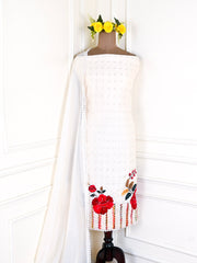Mul Chanderi White Unstitched Suit