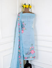 Organza Ferozi Unstitched Suit