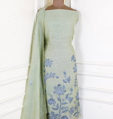 Mul Cotton Pista Green Unstitched Suit