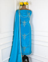 Crepe Sky Blue Unstitched Suit
