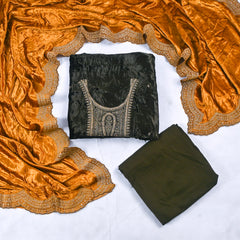 Velvet Dark Mehandi Unstitched Suit