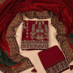 Organza Maroon Unstitched Suit
