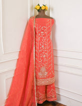 Shimmer Peach Unstitched Lehenga Suit