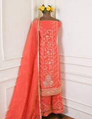 Shimmer Peach Unstitched Lehenga Suit