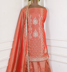 Shimmer Rust Unstitched Lehenga Suit