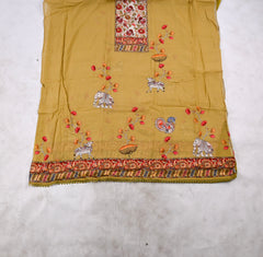 Mul Cotton mustard Yellow Unstitched Suit