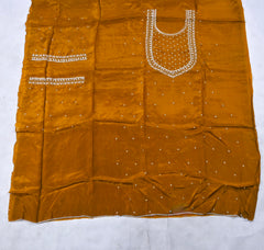 Organza Golden Unstitched Suit