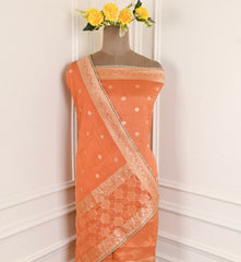 Banarasi Orange Unstitched Suit