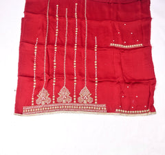 Organza Silk Red Unstitched Suit
