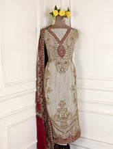 Organza Beige Unstitched Suit