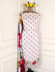 Twill Organza Light Peach Unstitched Suit
