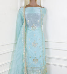 Glass Ice Blue Unstitched Lehenga Suit