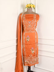 Silk Organza Orange Unstitched Suit