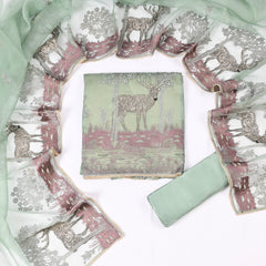 Organza Pista Green Unstitched Suit