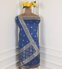 Banarasi Blue Unstitched Suit