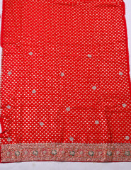 Banarasi Silk Red Unstitched Suit
