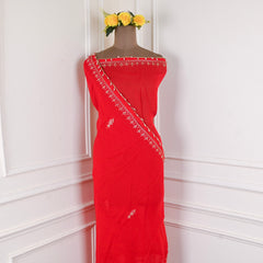 Organza Red Unstitched Suit