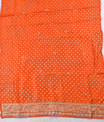 Banarasi Silk Orange Unstitched Suit