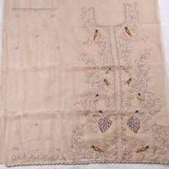 Glass Organza Beige Unstitched Suit